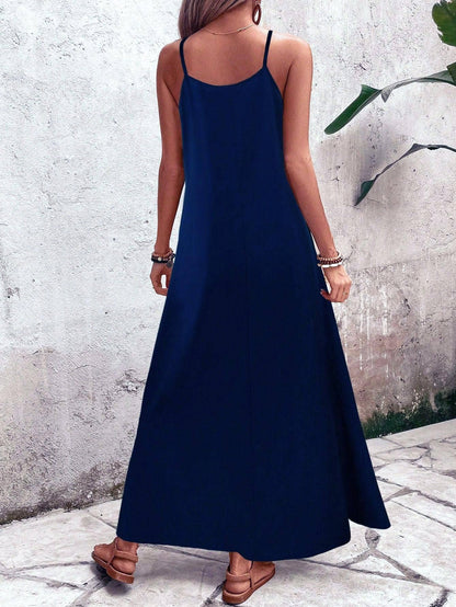 Beach Abstract Leaf Print Strappy Maxi Dress