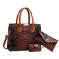 Croc Embossed Satchel Three Piece Set