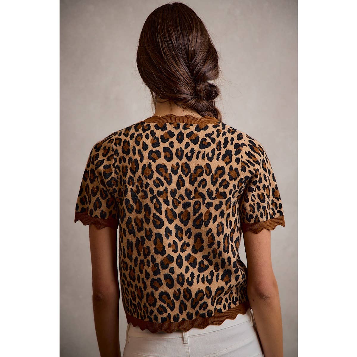 Leopard Print Scalloped Hem Top