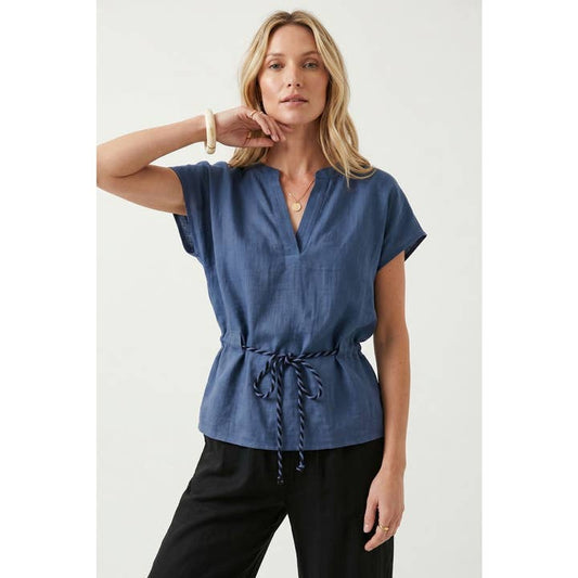 Linen Rope Tie Waist Blouse