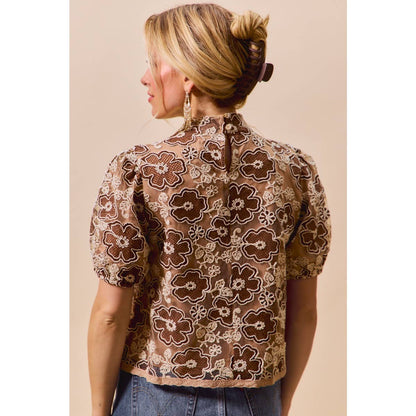 Textured Floral Mesh Top