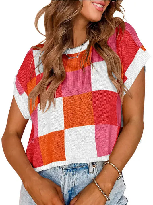 Color Block Plaid Sweater