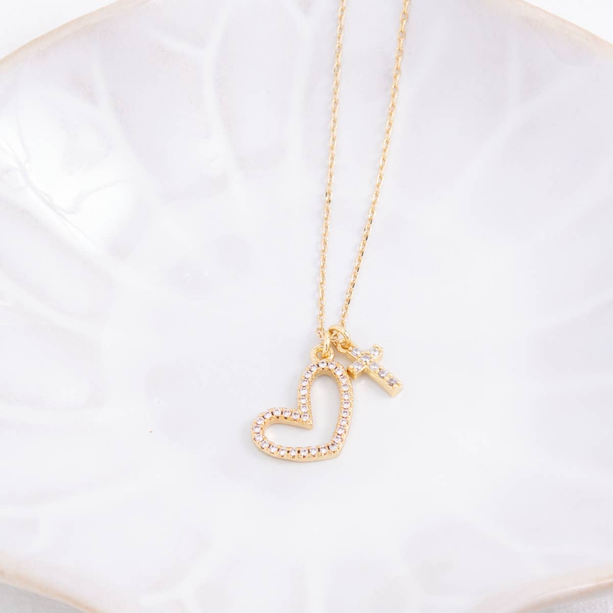 Pave Heart & Cross Pendant