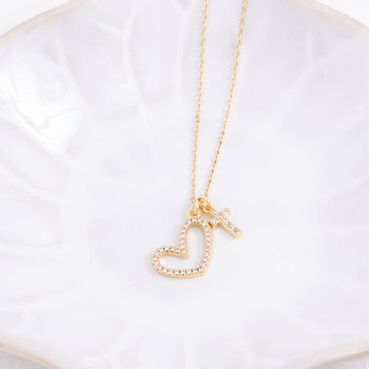 Pave Heart & Cross Pendant