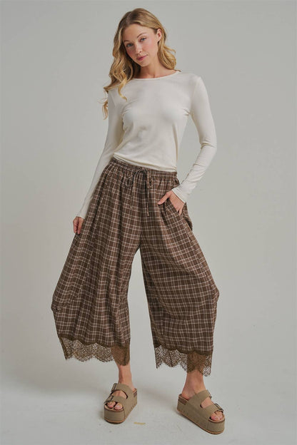 Brown Plaid Balloon Pants