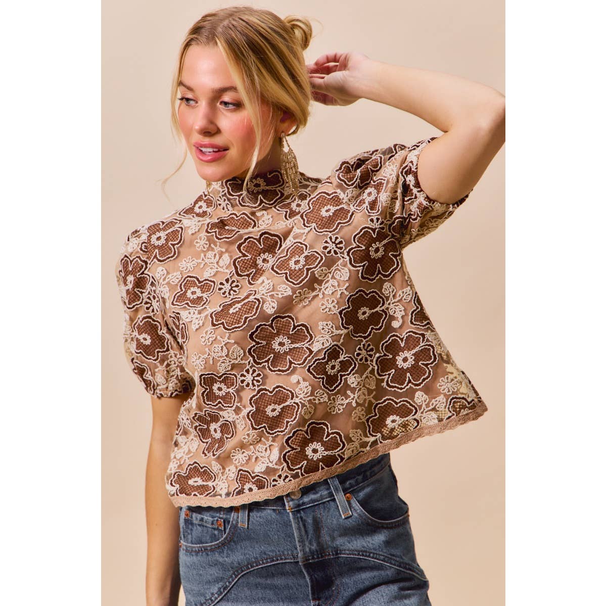 Textured Floral Mesh Top