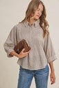 Plaid Dolman Button-Down Shirt