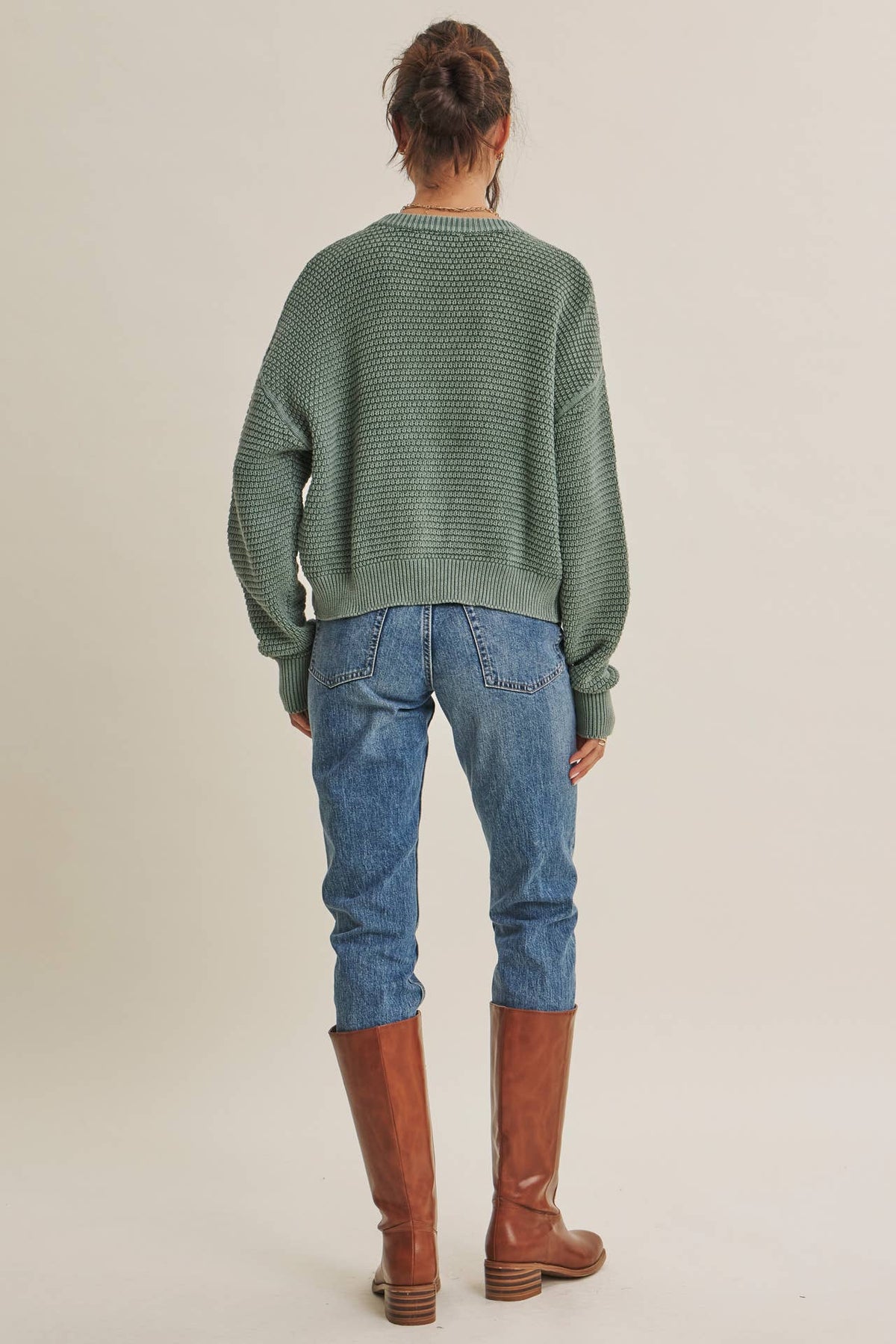 Dusty Green Waffle Knit Cardigan