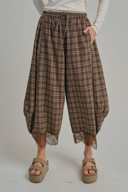 Brown Plaid Balloon Pants