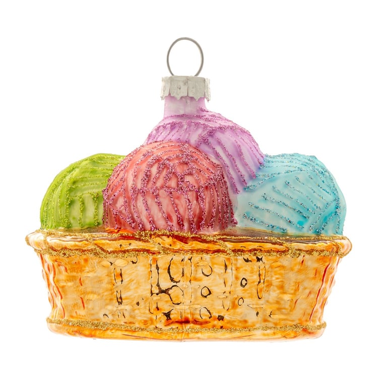 Basket of Yarn Glass Ornament