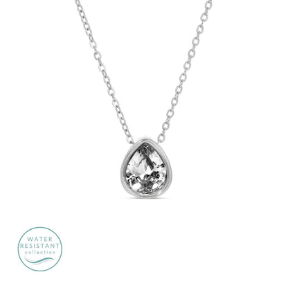 Large CZ Teardrop Pendant Necklace, Water Resistant