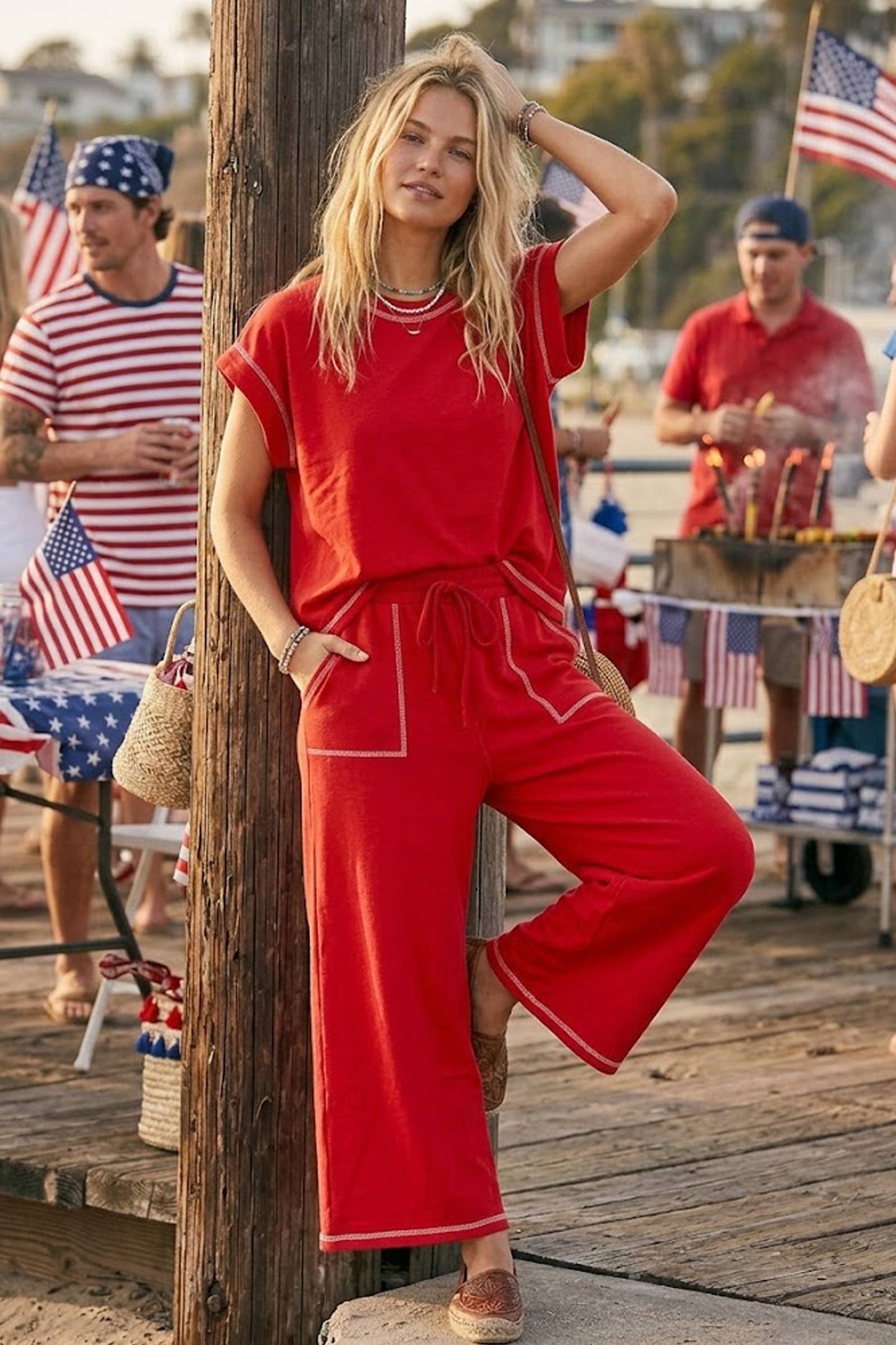 Sia Red Scuba Raw Edge Set