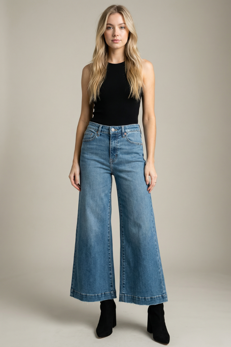 High Rise Crop Palazzo Jeans