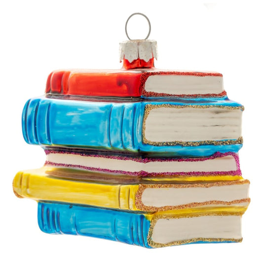 Small Book Stack Glass Ornament