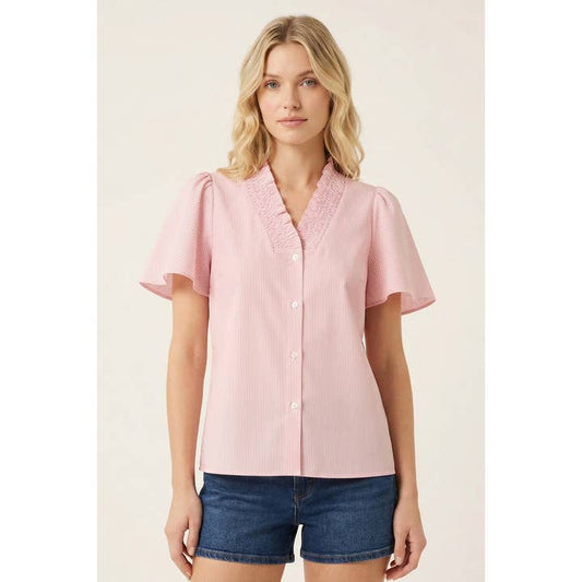 Tia Pink Pinstripe Blouse