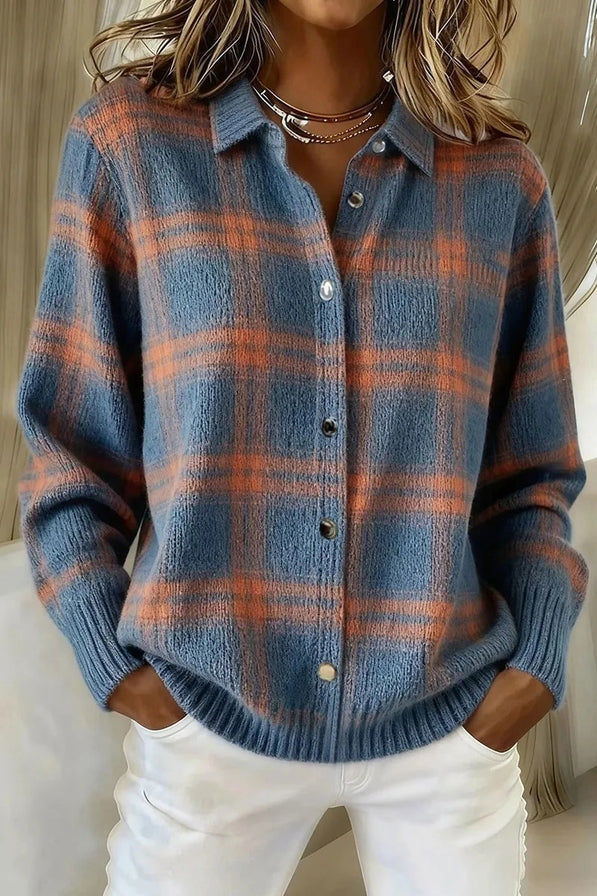 Blue & Orange Plaid Cardigan