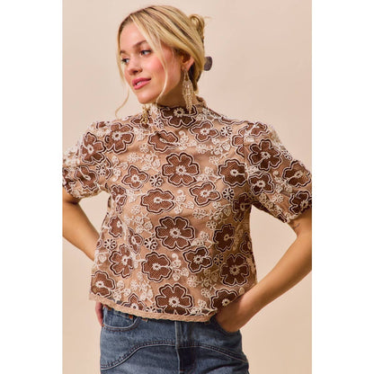 Textured Floral Mesh Top
