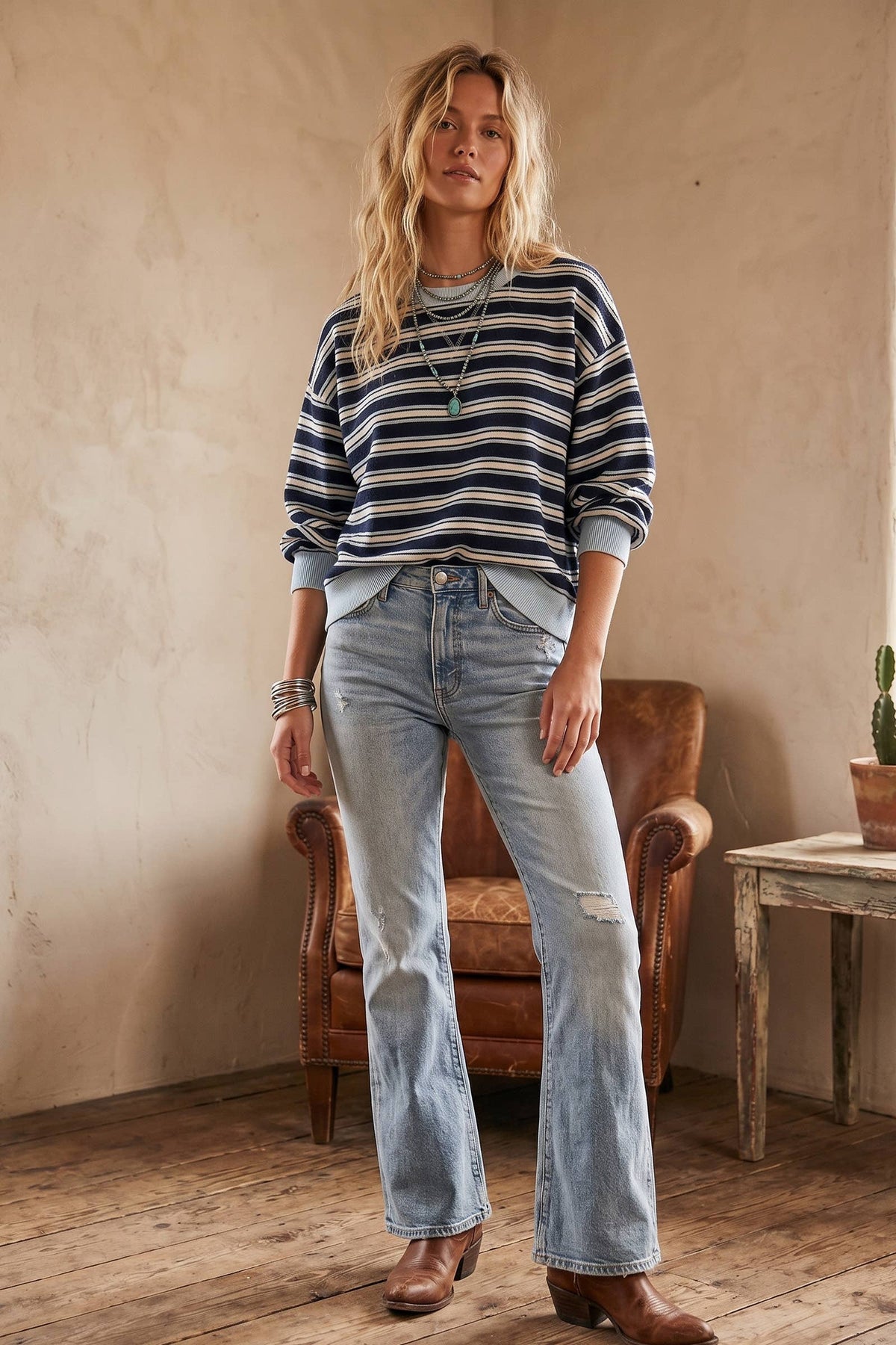 Oversized Blue Striped Sweatshirt