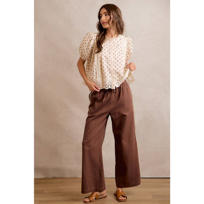 Lace Trimmed Wide Leg Pants