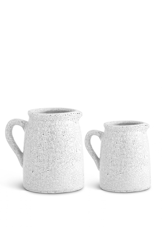 White Crackle Glazed Pitchers