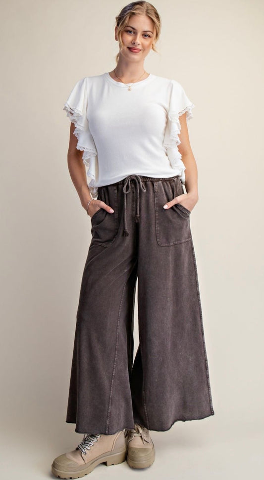 Mineral Washed Terry Knit Pants in Chocolate