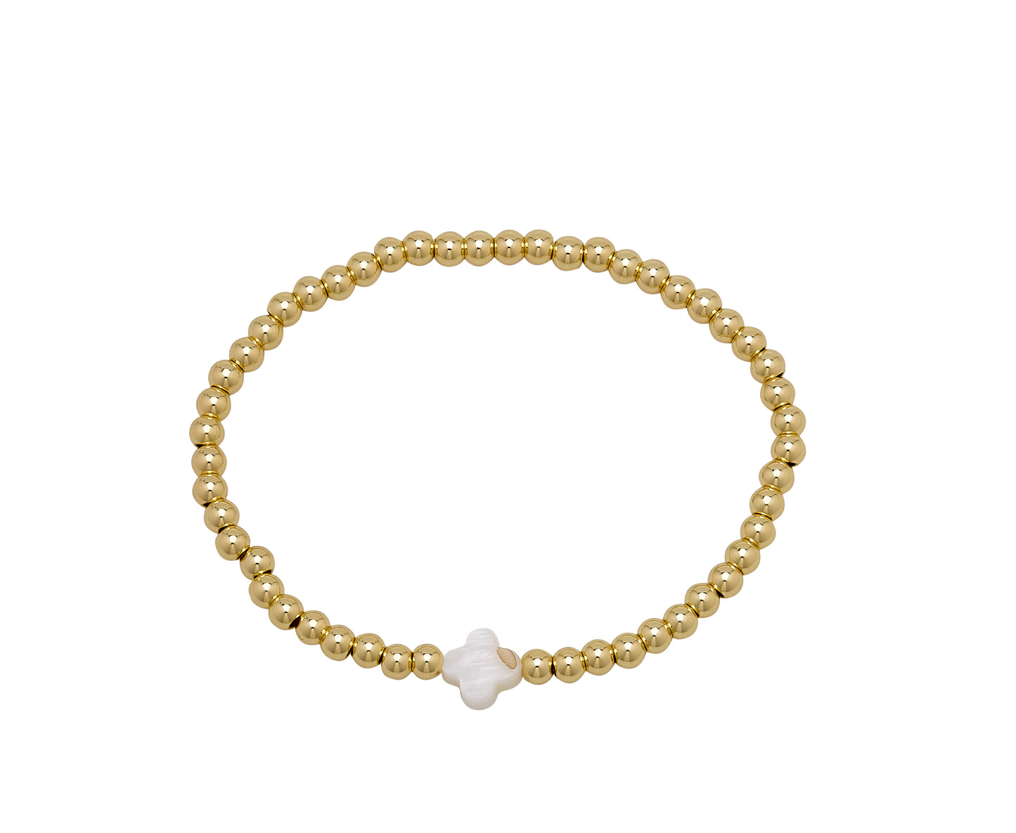 WR 4MM Gold Ball w/Shell Clover Bracelet