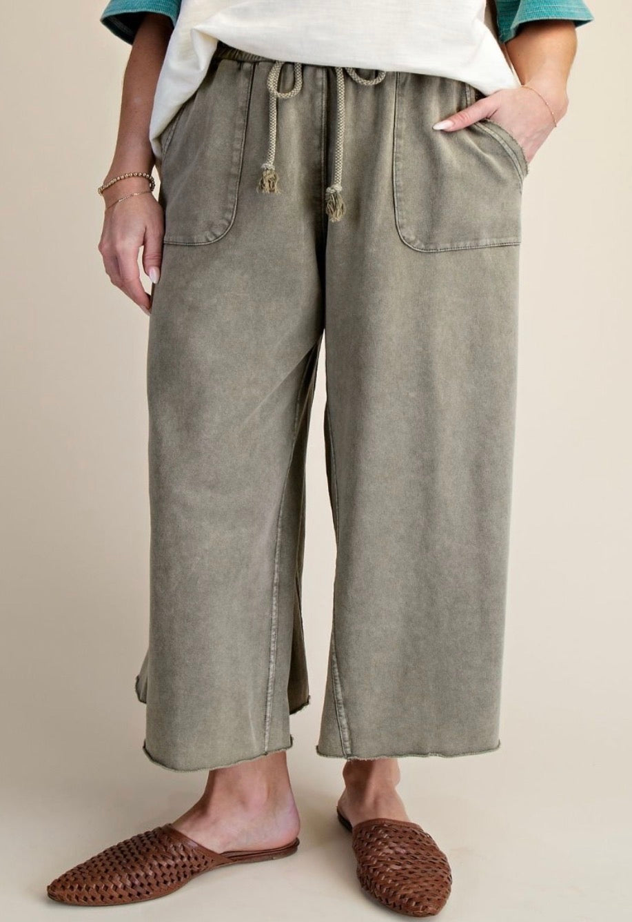 Mineral Washed Terry Knit Pants in Ash