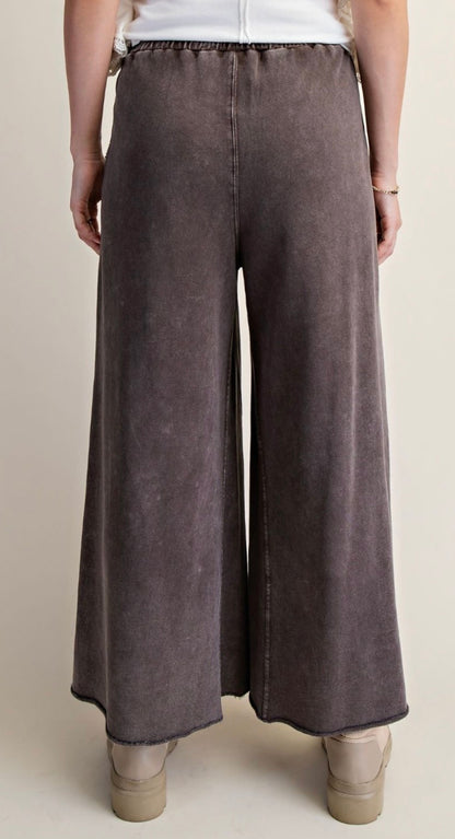 Mineral Washed Terry Knit Pants in Chocolate