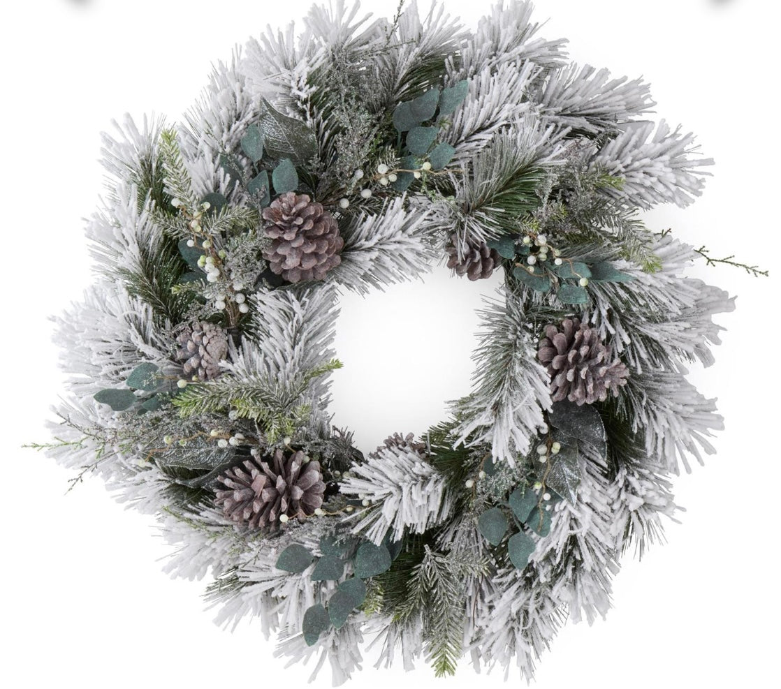 30" Glittered & Flocked Pine Wreath