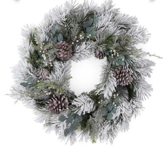 30" Glittered & Flocked Pine Wreath