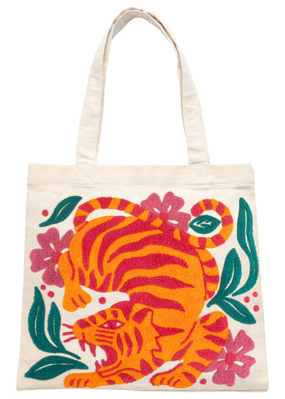 Embroidered Canvas Tote Tiger