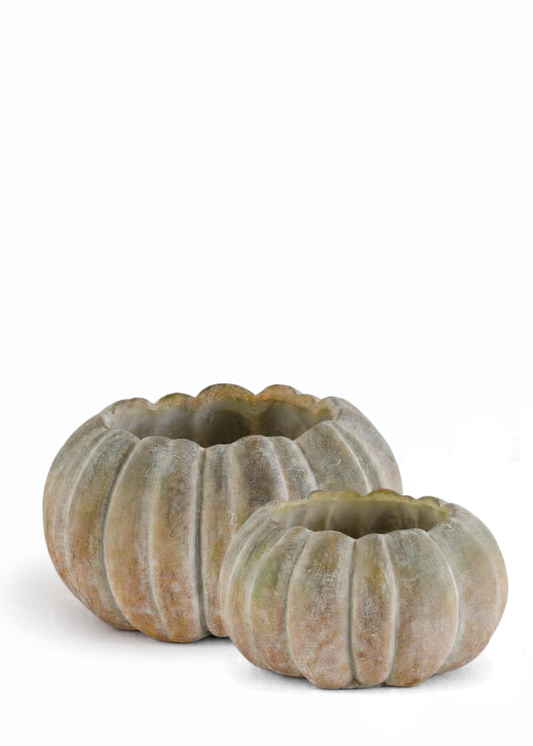 Orange & Green Cement Pumpkin Pot