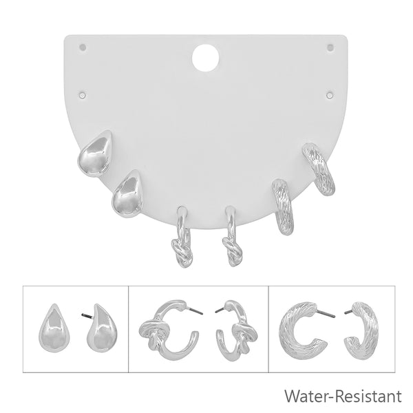 Water Resistant Set of Three Hoop Earrings