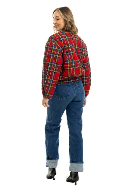 Red Plaid Quilted Zipper Jacket