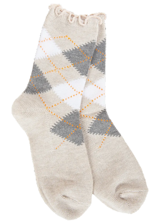 Weekend Argyle Ruffle Mini Crew