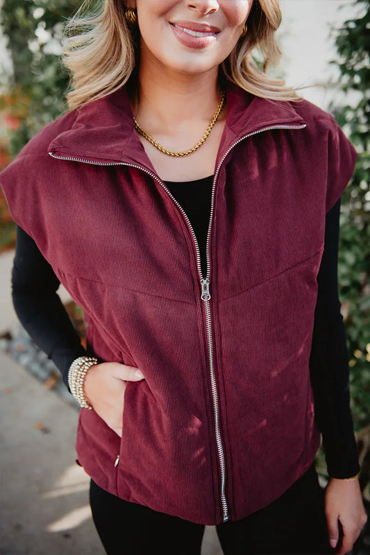 Wine Corduroy Puffer vest