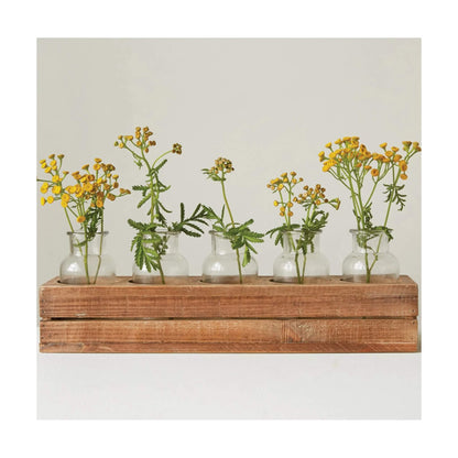 Wood Crate with 5 Glass Bottles