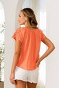 Coral Crochet Sleeve Button Front Top