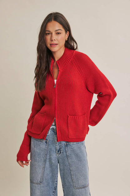 Red 2-Way Zip Sweater Jacket
