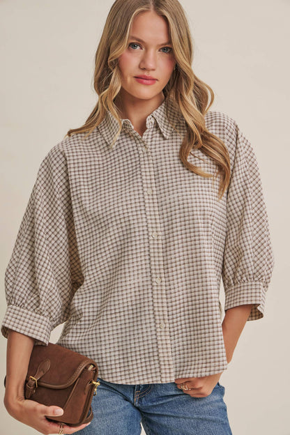 Plaid Dolman Button-Down Shirt