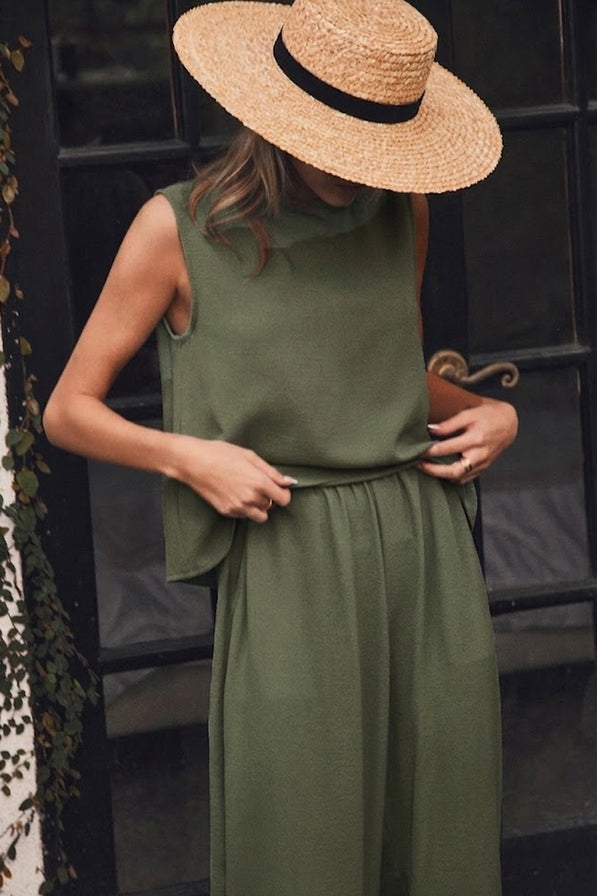 Textured Top & Relaxed Pants Set in Basil