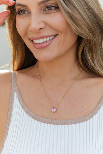 Large CZ Teardrop Pendant Necklace, Water Resistant