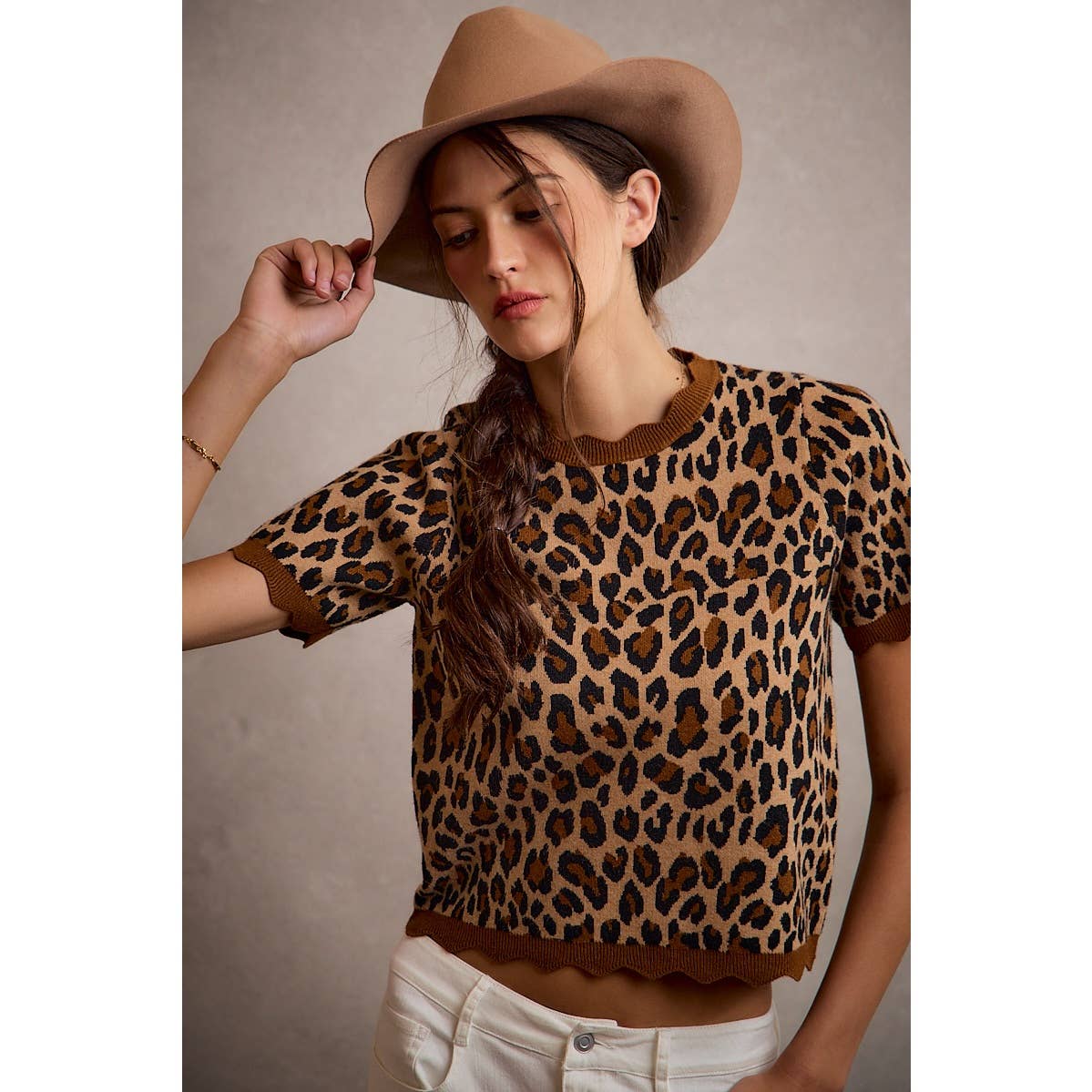 Leopard Print Scalloped Hem Top