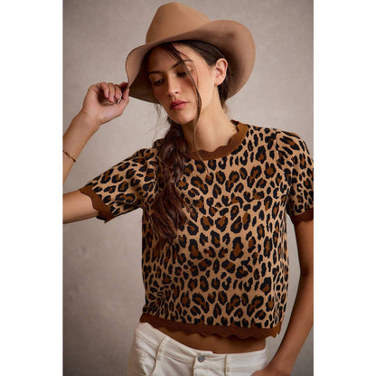 Leopard Print Scalloped Hem Top