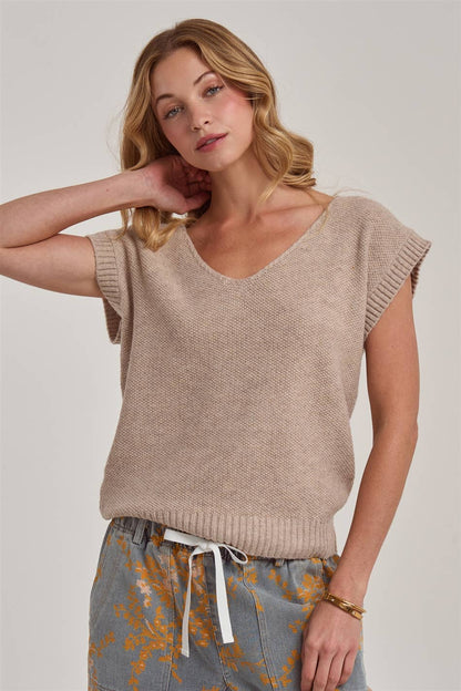 Landon V-Neck Tan Sweater
