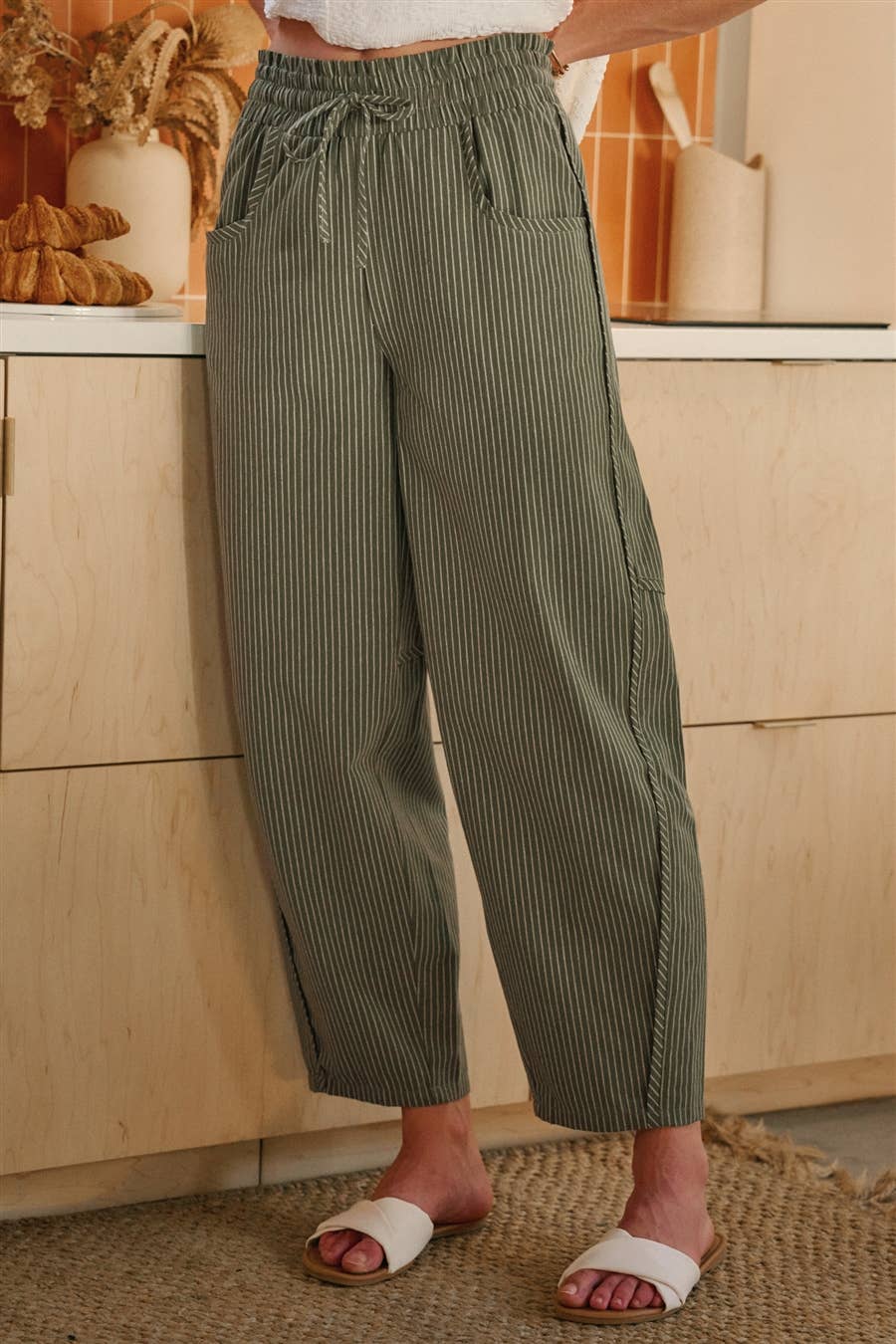 Eve Olive Striped Pants