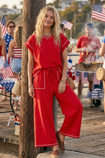 Sia Red Scuba Raw Edge Set