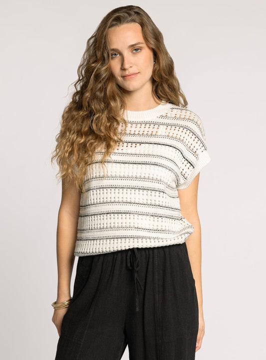 Aliza Ivory/Black Cap Sleeve Sweater