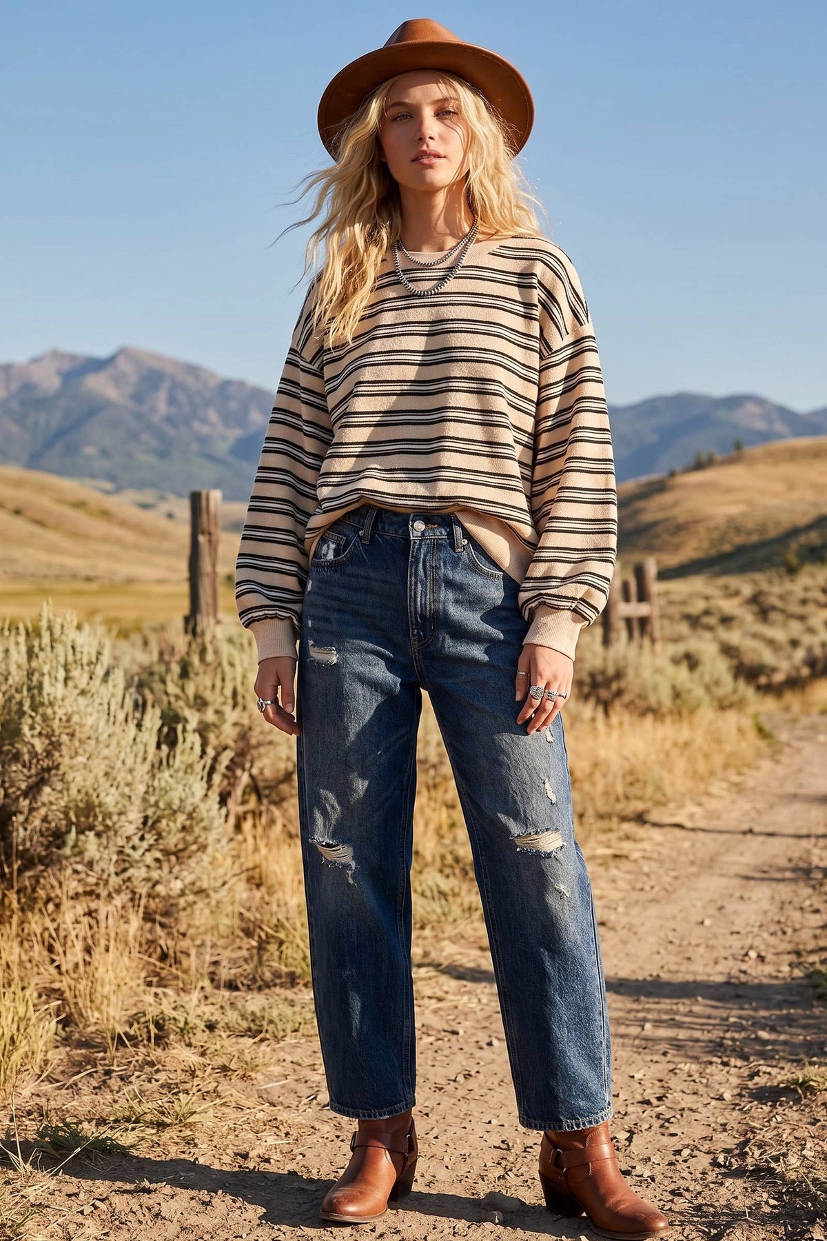 Oversized Beige Striped Sweatshirt