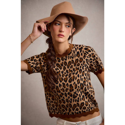 Leopard Print Scalloped Hem Top